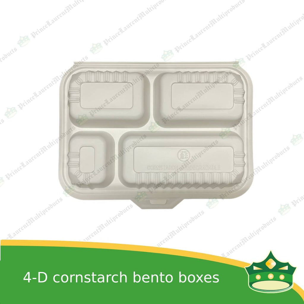[50 pcs] 4 division compostable cornstarch bento box biodegradable meal box