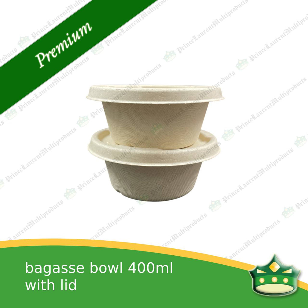 [50 pcs] bagasse bowl with lid 400 ml compostable biodegradable bowl for soup, salads, rice meals