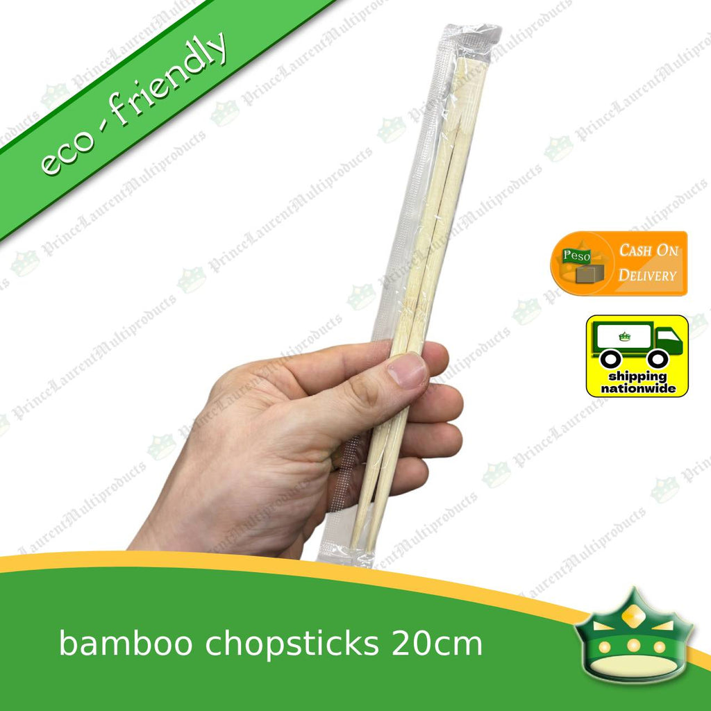 [100 pcs] bamboo chopsticks 20cm individually plastic wrapped as disposable biodegradable cutleries for takeouts as utensils