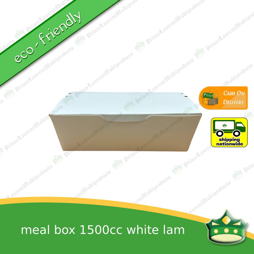 [25 pcs] BIG meal box 1500cc white laminated leak proof for big meals or party boxes, take-out, packed meal, ulam viands, rice toppings, noodles, pansit, merienda