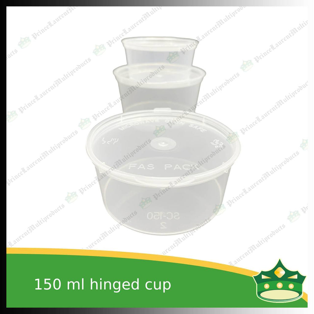 [60 pcs] 150 ml hinged sauce cup clear microwavable plastic with attached lid for take out of sauce gravy specimen / sample cup