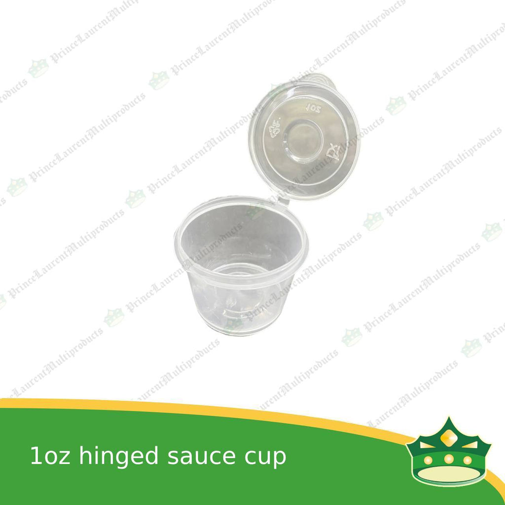 [100 pcs] 1 oz hinged sauce cup clear microwavable plastic with attached lid for take out of sauce gravy specimen / sample cup