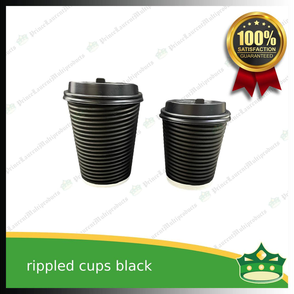 [25 pcs] rippled coffee cup black 9oz or 14oz for brew coffee, brew tea, hot chocolate or any hot beverages