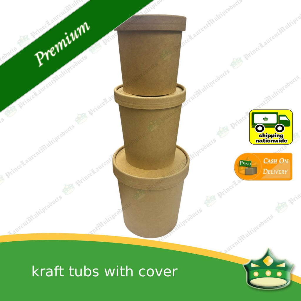 [50 pcs] kraft tub with kraft lid for take-out or paper container of ice cream. salads, meals, soup, cookies, pastries