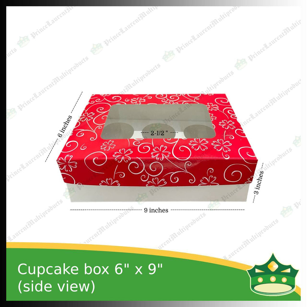 [20 pcs] cup cake holder box by 6 holes 6x9x3 inches plain red or printed ornaments