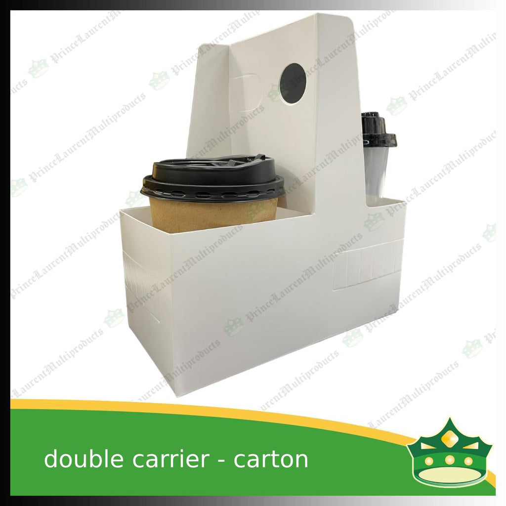 [50 pcs] double cup carrier carton white for take out of beverages, milktea, coffee