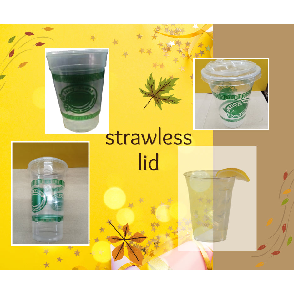 [100 set] PP cups 12oz, 16oz, 22oz juicy lemon printed cups with strawless lid & sip-hole for lemon