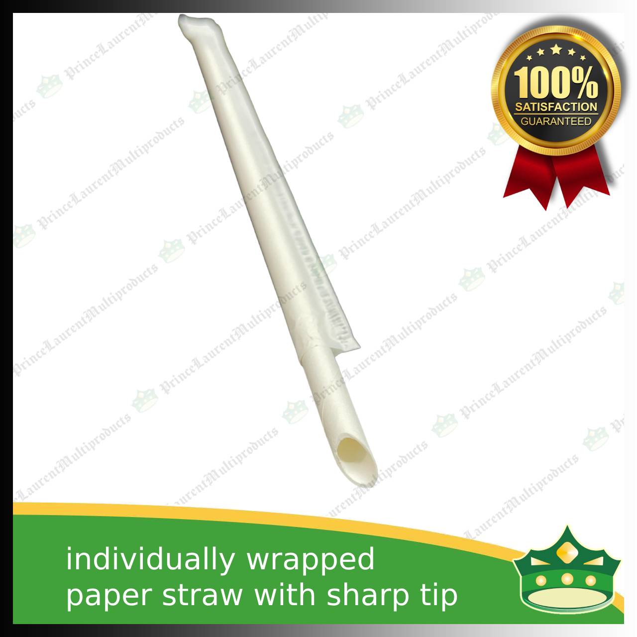 [100 pcs] Drinking paper straw white with SHARP TIP INDIVIDUALLY WRAPPED for milk shakes, juices and other cold beverages