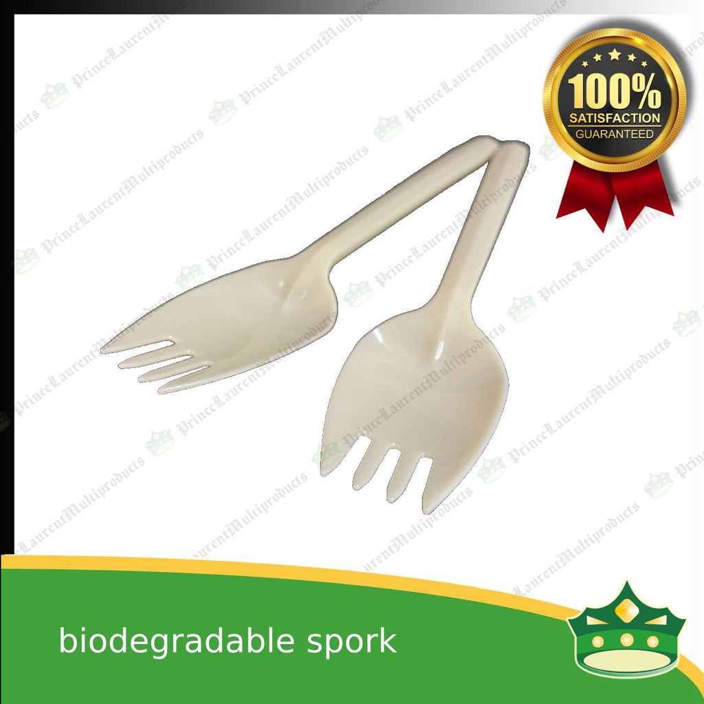 [25 pcs] biodegradable spork combination beige 5.875 inches length disposable plastic cutleries as takeout utensils