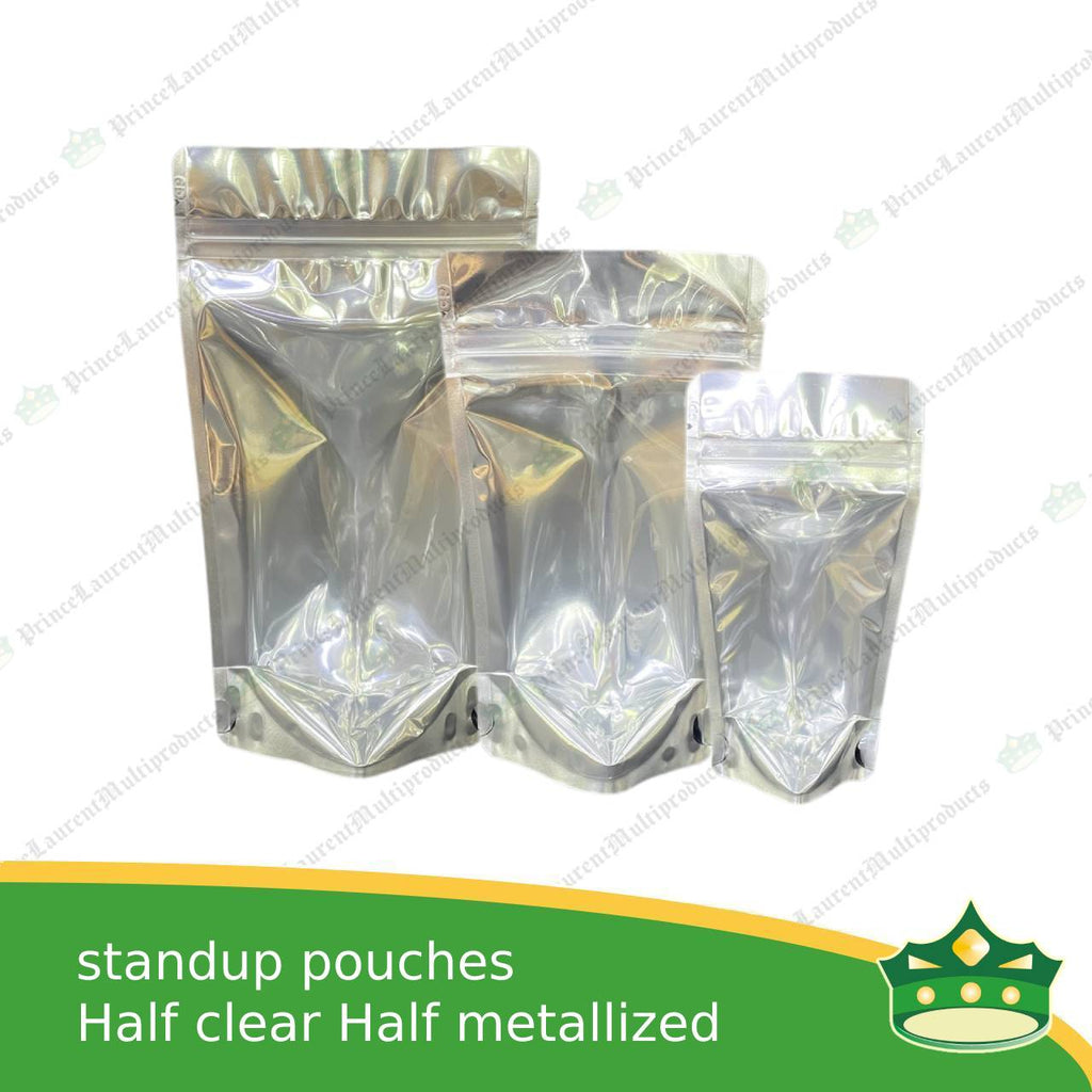 [100 pcs] standup pouch with ziplock half clear half metallized 100 x 170mm for repacking corn, peanuts, anchovies dilis, nuts, sweets, sampaloc, chicharon, snacks, baked goodies