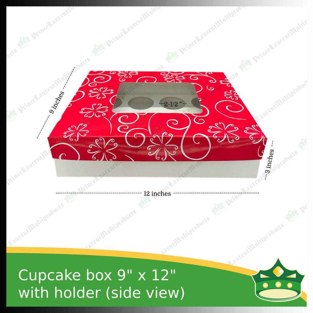 [20 pcs] cup cake holder box by 12 holes 9x12x3 inches plain red or printed ornaments