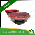 [50 pcs] ramen bowl bento bowl 550ml red and black bottom with clear lid for noodles ramen