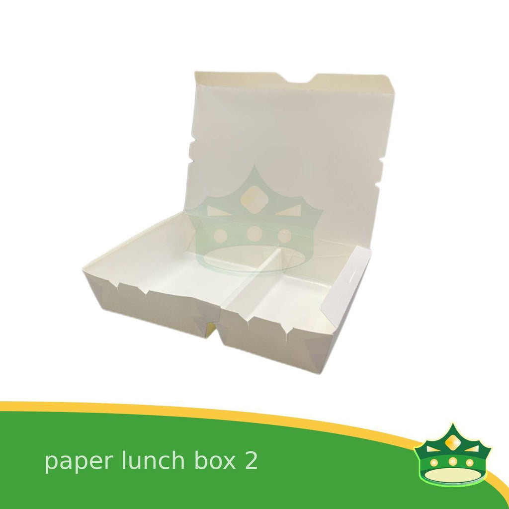 [25 pcs] paper lunch box 2 white laminated or paper bento 2 division, 2 partitions for large meals, viands, ulam, rice toppings, pansit, noodles, take-outs, food deliveries, leak-proof, saucy take-outs