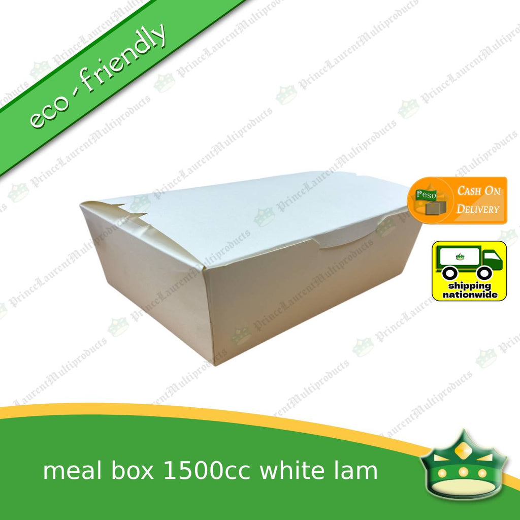 [25 pcs] BIG meal box 1500cc white laminated leak proof for big meals or party boxes, take-out, packed meal, ulam viands, rice toppings, noodles, pansit, merienda
