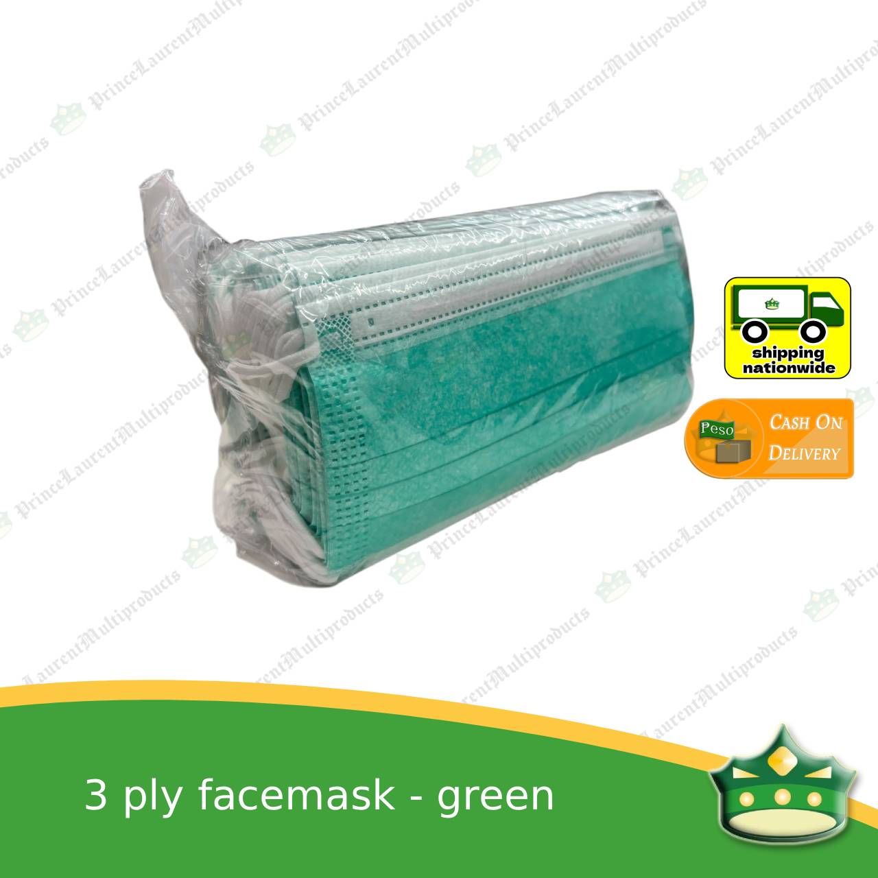 [50 pcs] Green 3-ply face mask for food service and hygiene