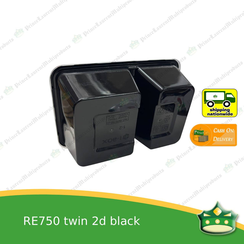 [50 pcs] re750 twin 2d BLACK microwavable container for packed meals, rice meal, packed lunch