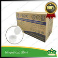 [1000 pcs] 30 ml hinged sauce cup clear microwavable plastic with attached lid for take out of sauce gravy specimen / sample cup