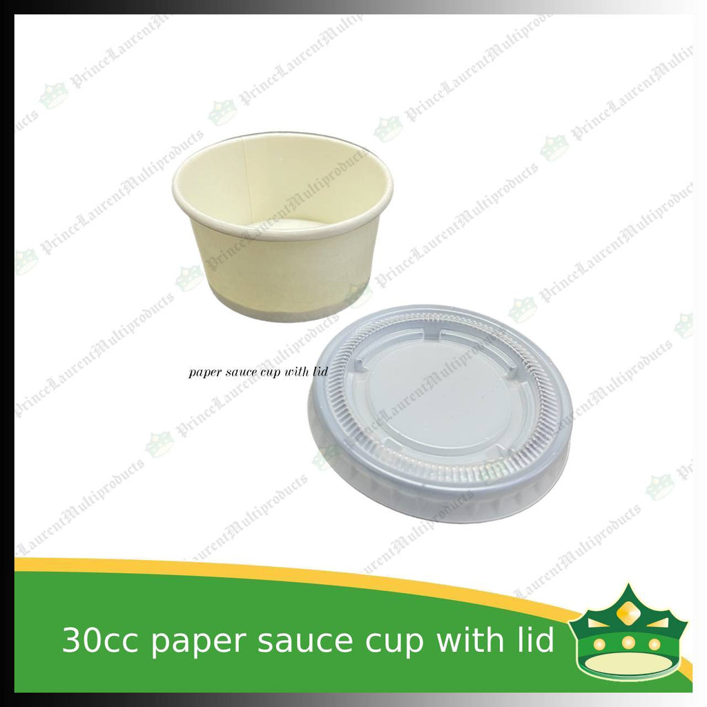 [100 pcs] 30ml paper sauce cup with plastic lid for sauces gravy ketchup condiments specimen cup 30 cc paper cup