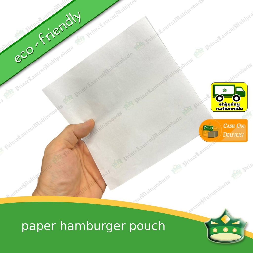 [1000 pcs] paper hamburger pouch L-line shaped sealed for food service or as takeout packaging eco-friendly fit for holding burgers in a scene of food service or takeout