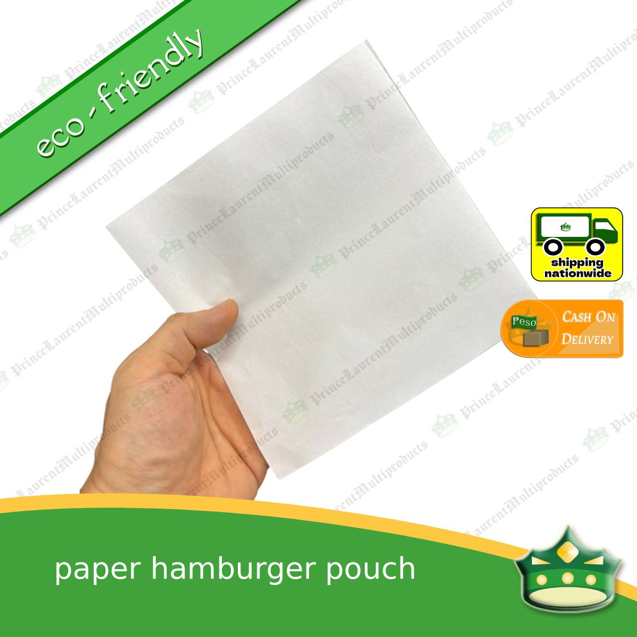 [1000 pcs] paper hamburger pouch L-line shaped sealed for food service or as takeout packaging eco-friendly fit for holding burgers in a scene of food service or takeout
