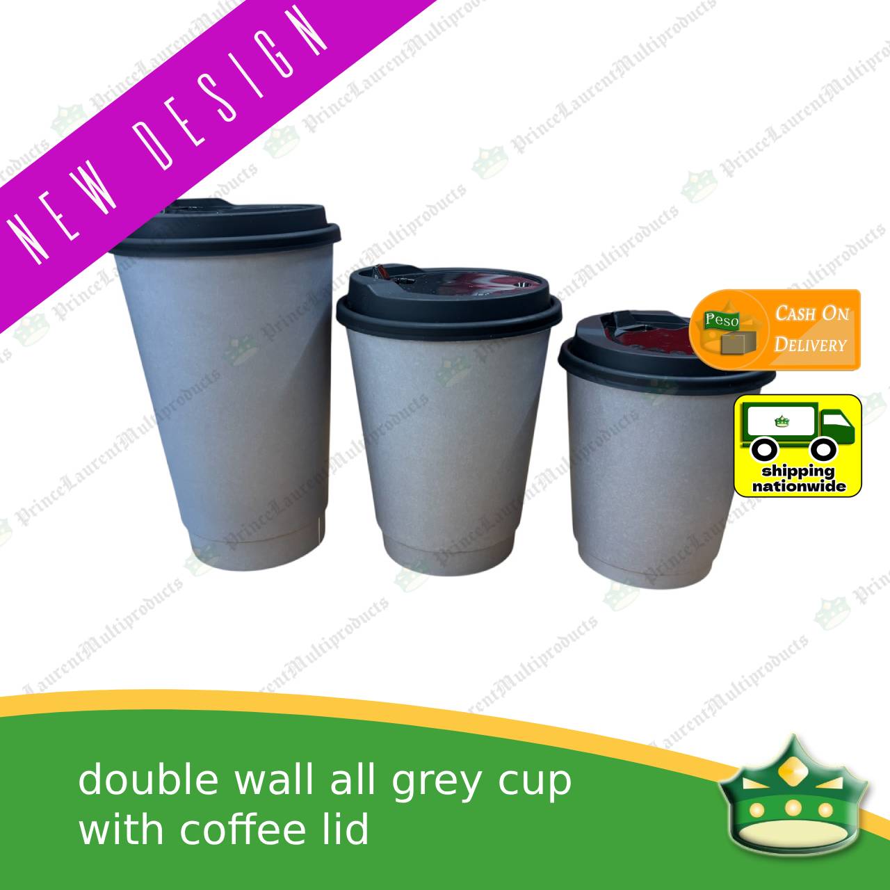 [25 pcs] double walled coffee cup GREY 8oz 12oz 16oz for brew coffee, brew tea, hot chocolate or any hot beverages