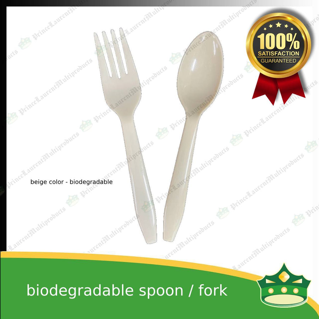 [25 pcs] biodegradable spoon or fork beige 5.875 inches length disposable cutleries for parties events and celebration