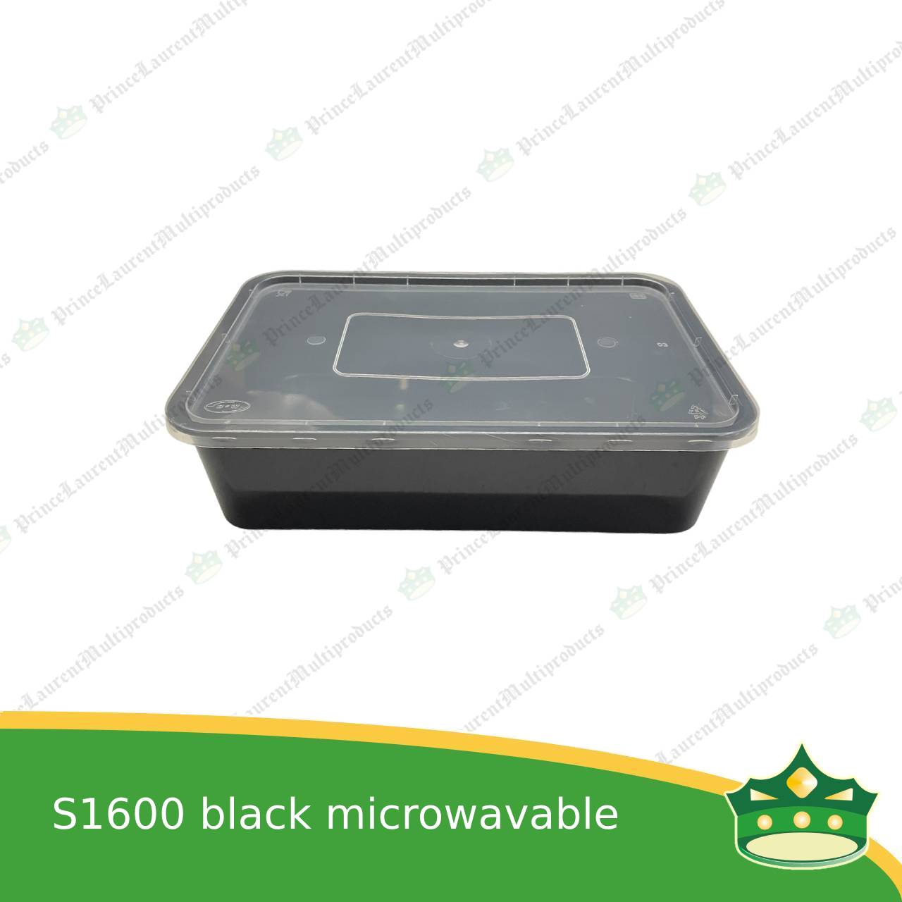 [10 pcs] re1600 ml black microwavable plastic large rectangular container with lid for take out of noodles soup and other food products