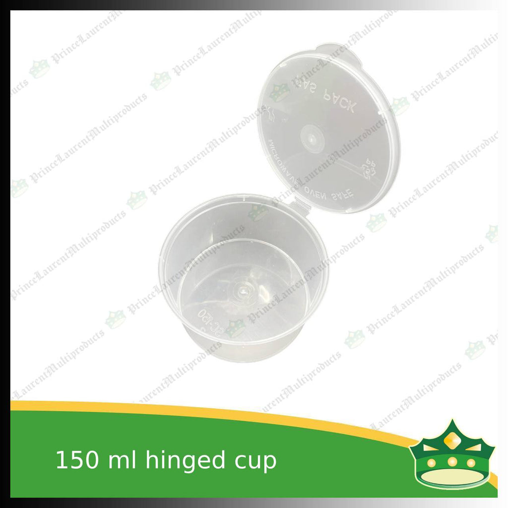 [60 pcs] 150 ml hinged sauce cup clear microwavable plastic with attached lid for take out of sauce gravy specimen / sample cup