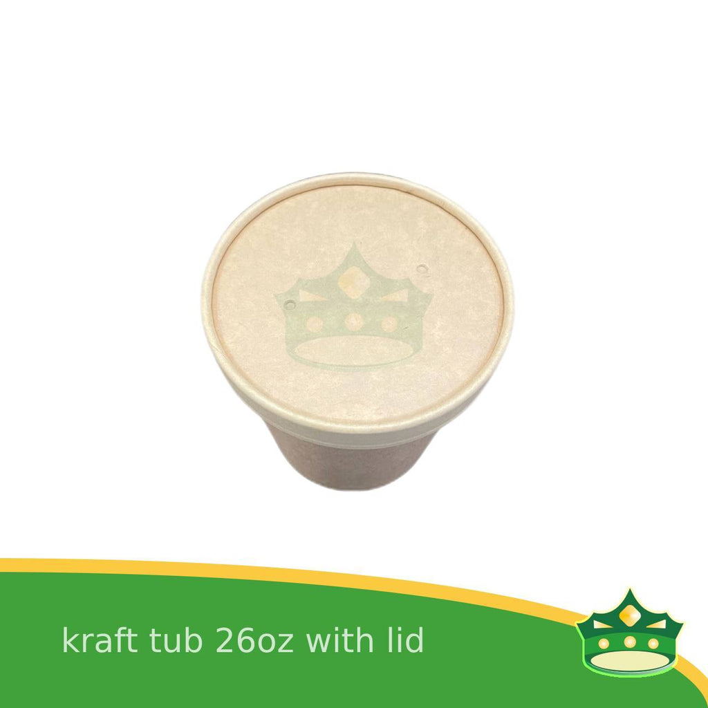 [25 pcs] kraft tub 26oz with lid for take-out or paper container of ice cream. salads, meals, soup, cookies, pastries