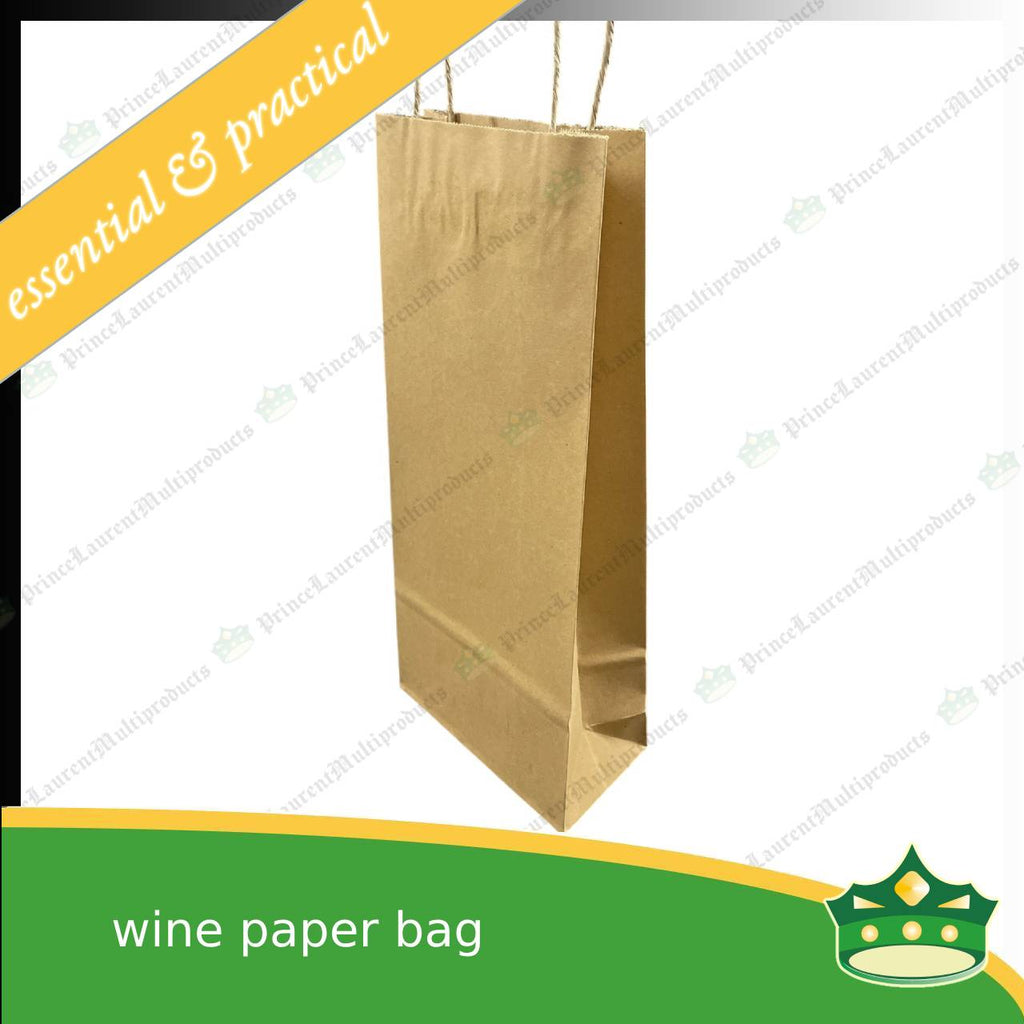 [50 pcs] wine paper bag with handle (80x150x380mm)