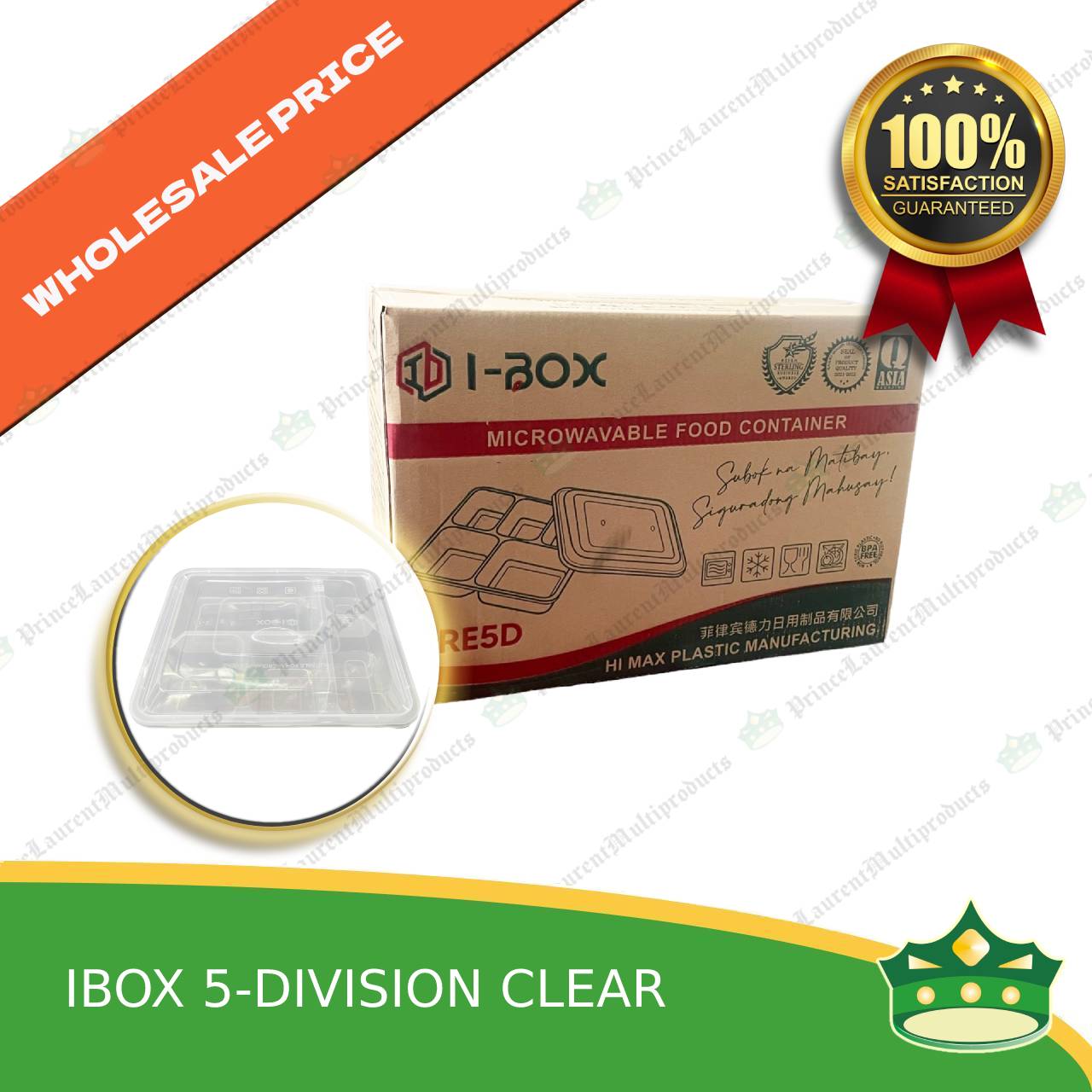 [150 pcs] iBox brand 5 division microwavable bento boxes clear body clear cover for food packs & catering events parties meetings & many more