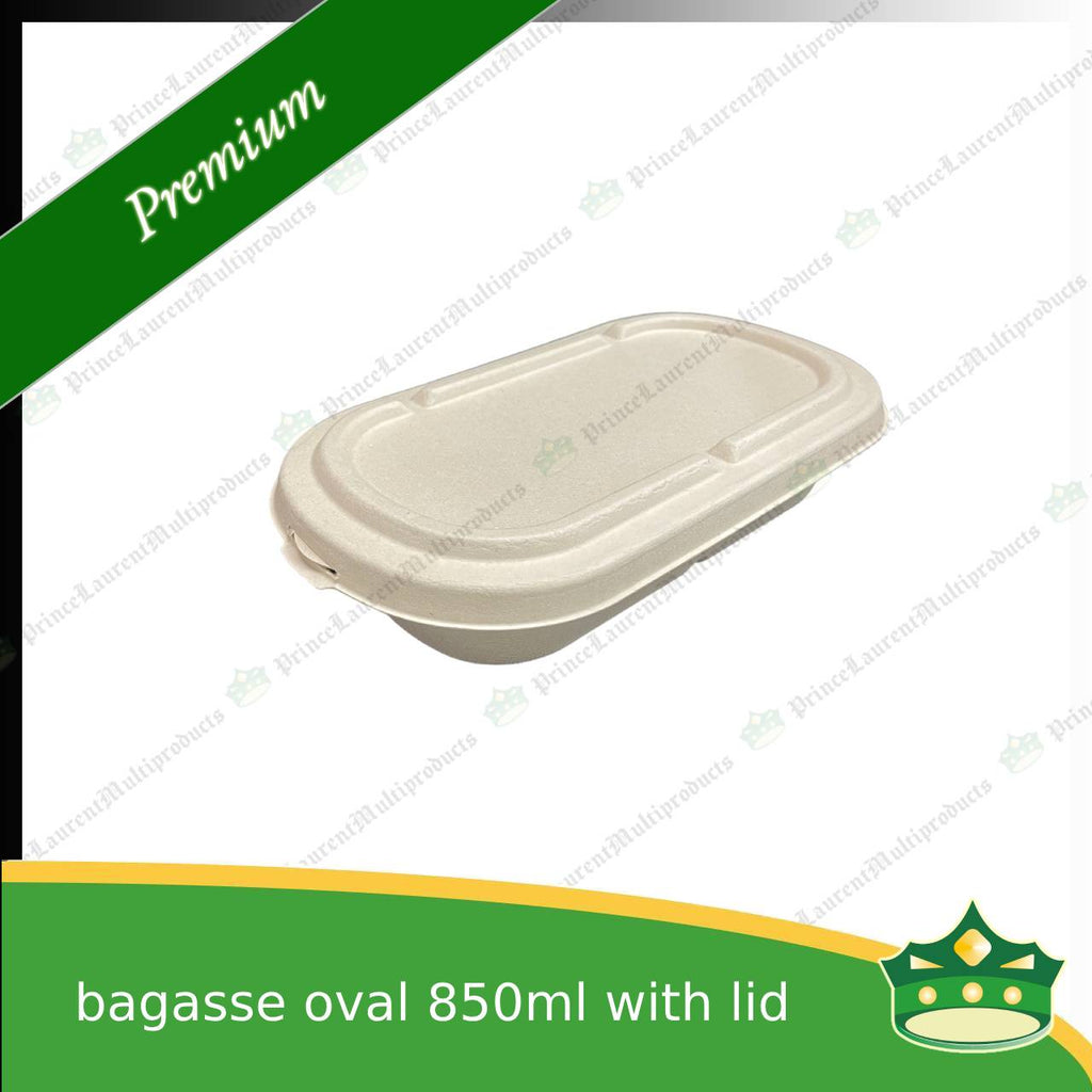 [50 pcs] bagasse oval 850ml container with lid for compostable biodegradable take away boxes