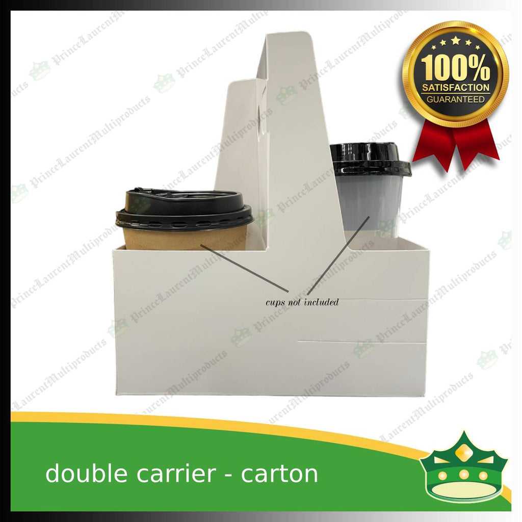 [50 pcs] double cup carrier carton white for take out of beverages, milktea, coffee