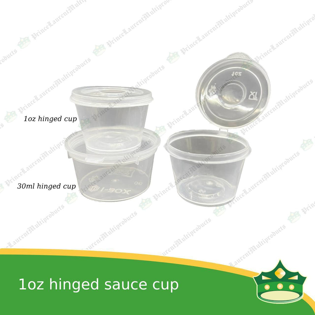 [100 pcs] 1 oz hinged sauce cup clear microwavable plastic with attached lid for take out of sauce gravy specimen / sample cup