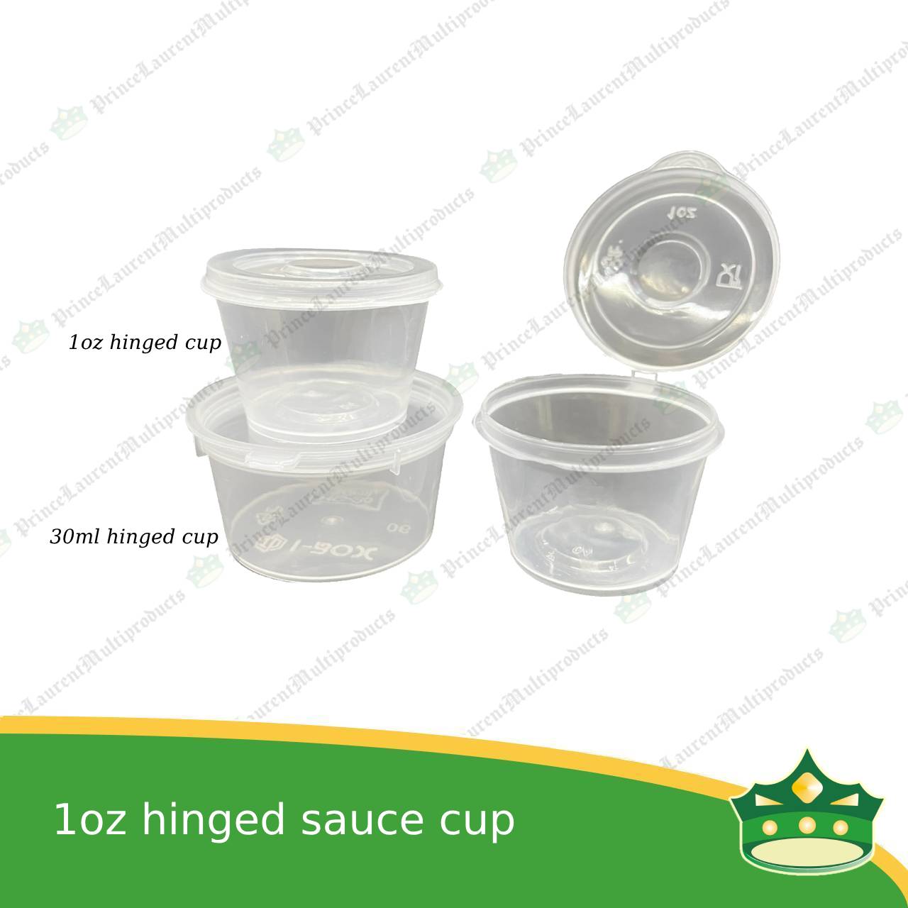 [100 pcs] 1 oz hinged sauce cup clear microwavable plastic with attached lid for take out of sauce gravy specimen / sample cup