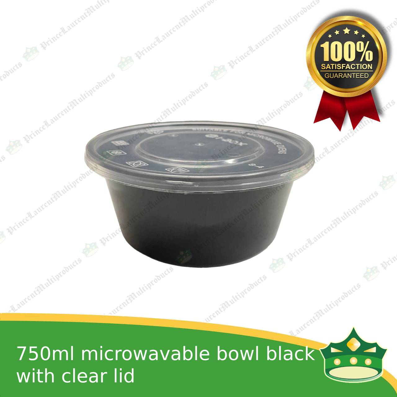 [50 pcs] 750ml black microwavable plastic bowl containers with lid for take out of noodles soup and other food products