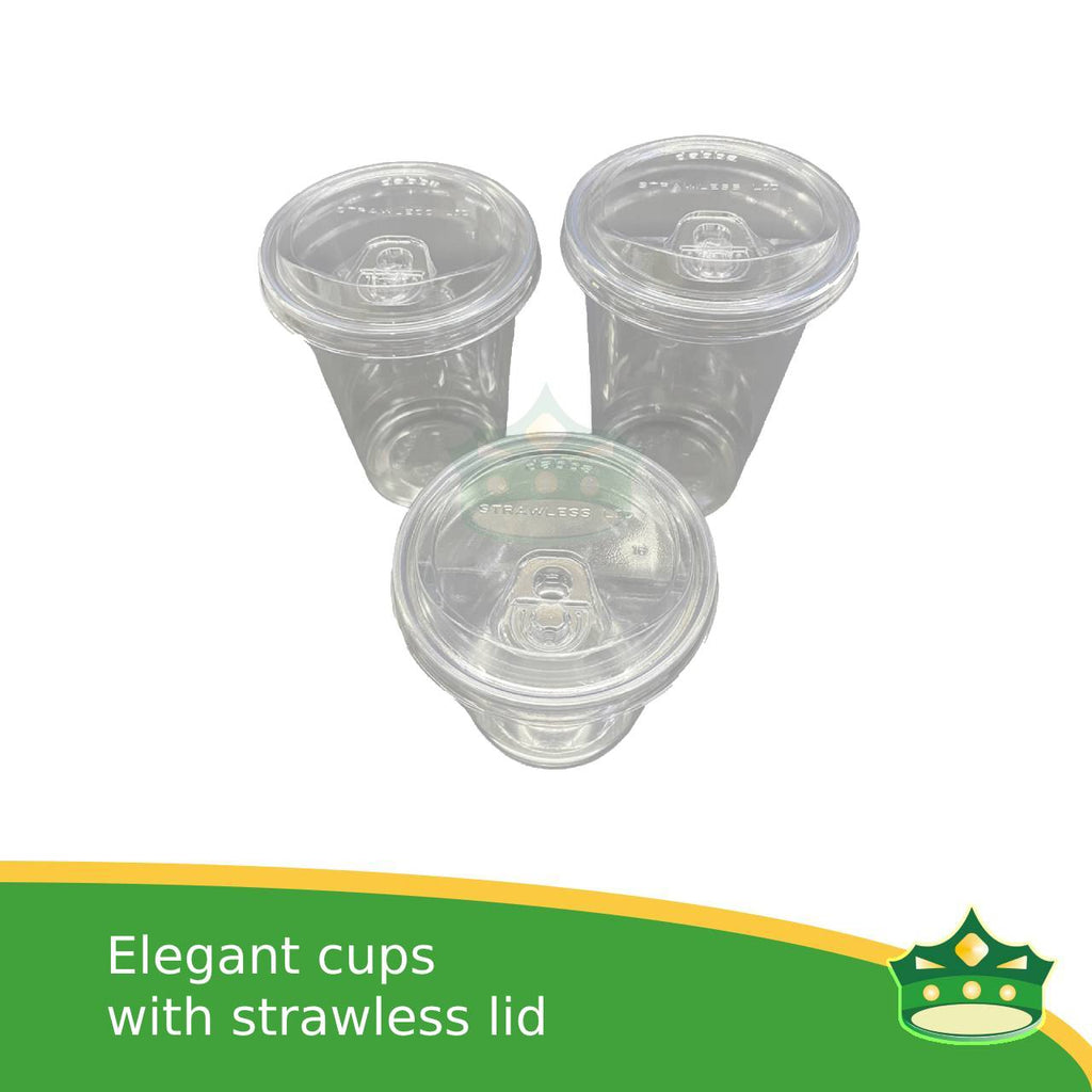 [50 pcs] DABBA elegant PET cups 12oz, 16oz, 22oz crystal clear cups with strawless lid with sip-hole for iced coffee, frappuccino, lemonades, iced latte and other cold beverages