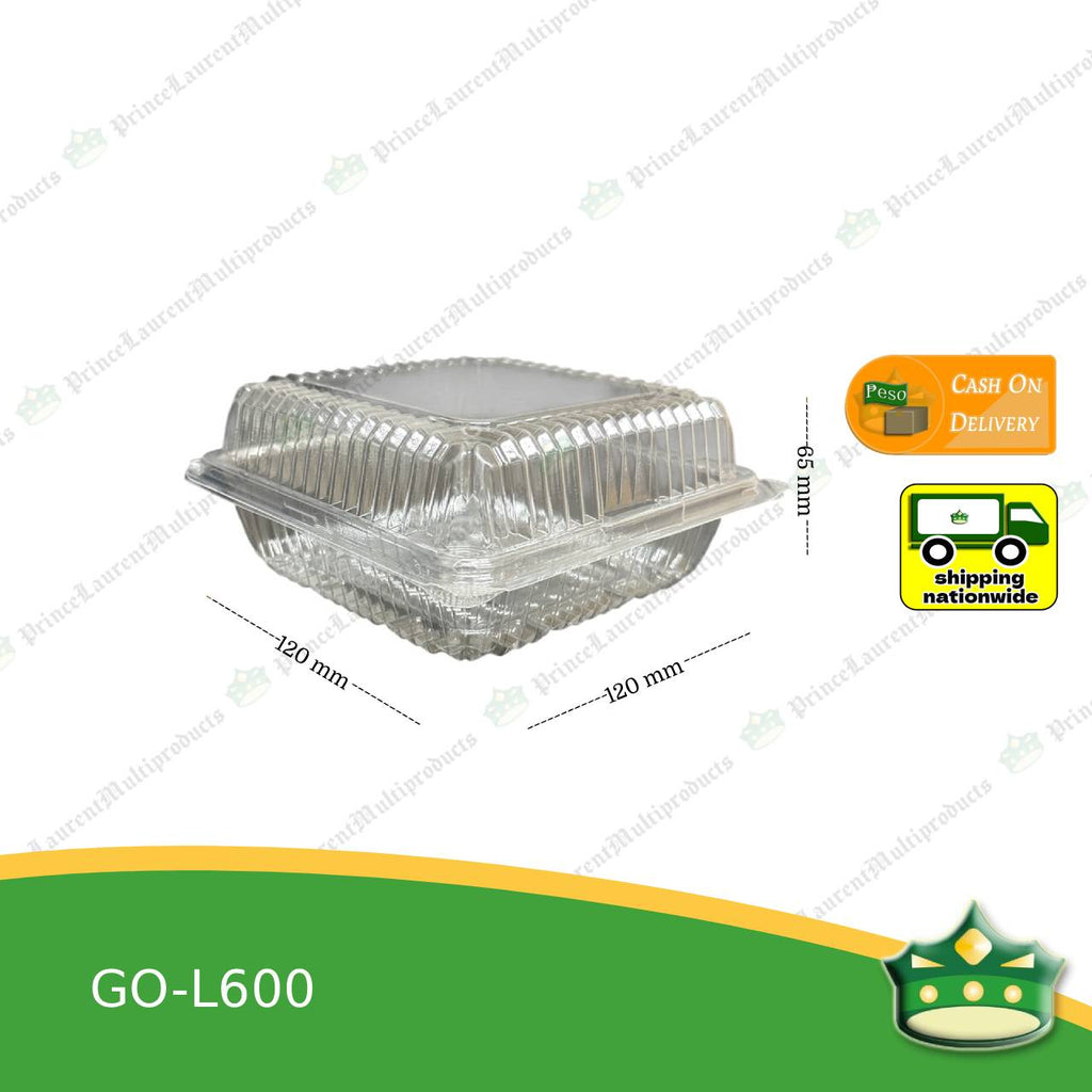 [50 pcs] clear clamshell GO-L600 square (4.5x4.5x2.5 inch) OPS clearview food containers for any food products, Leche flans, tarts, macaroons, salad, fruits, baked goods