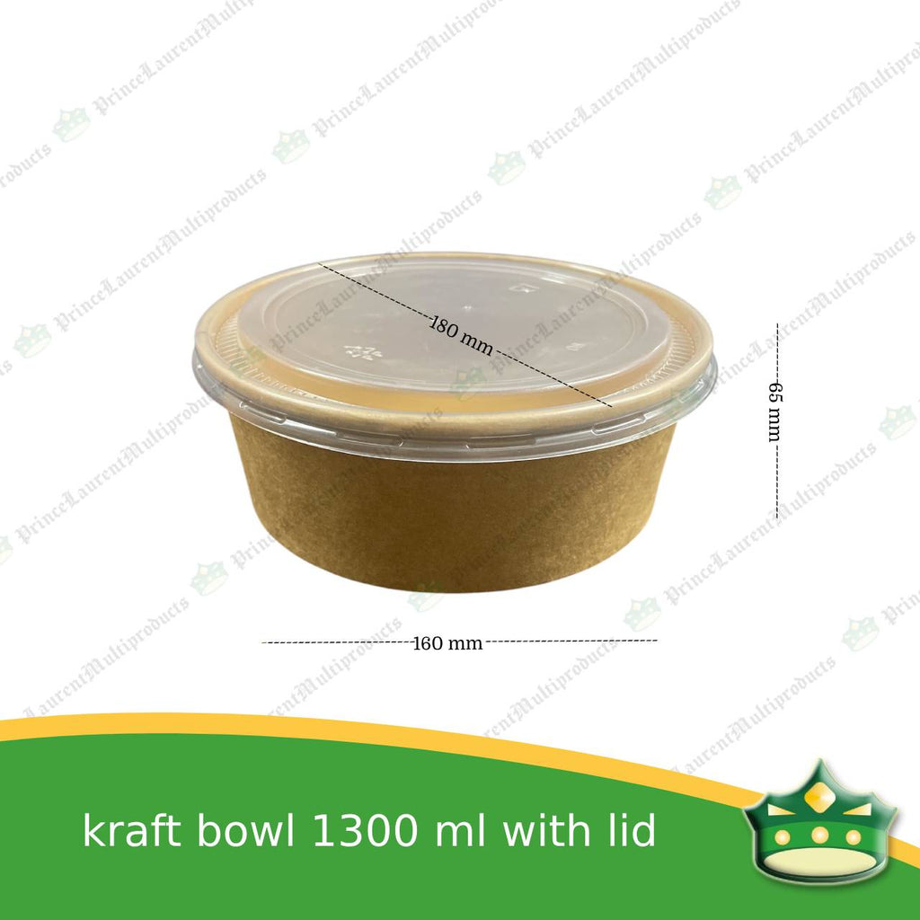 [50 pcs] kraft bowl with lid 1300cc laminated wide mouth for salad, rice meal, other food products