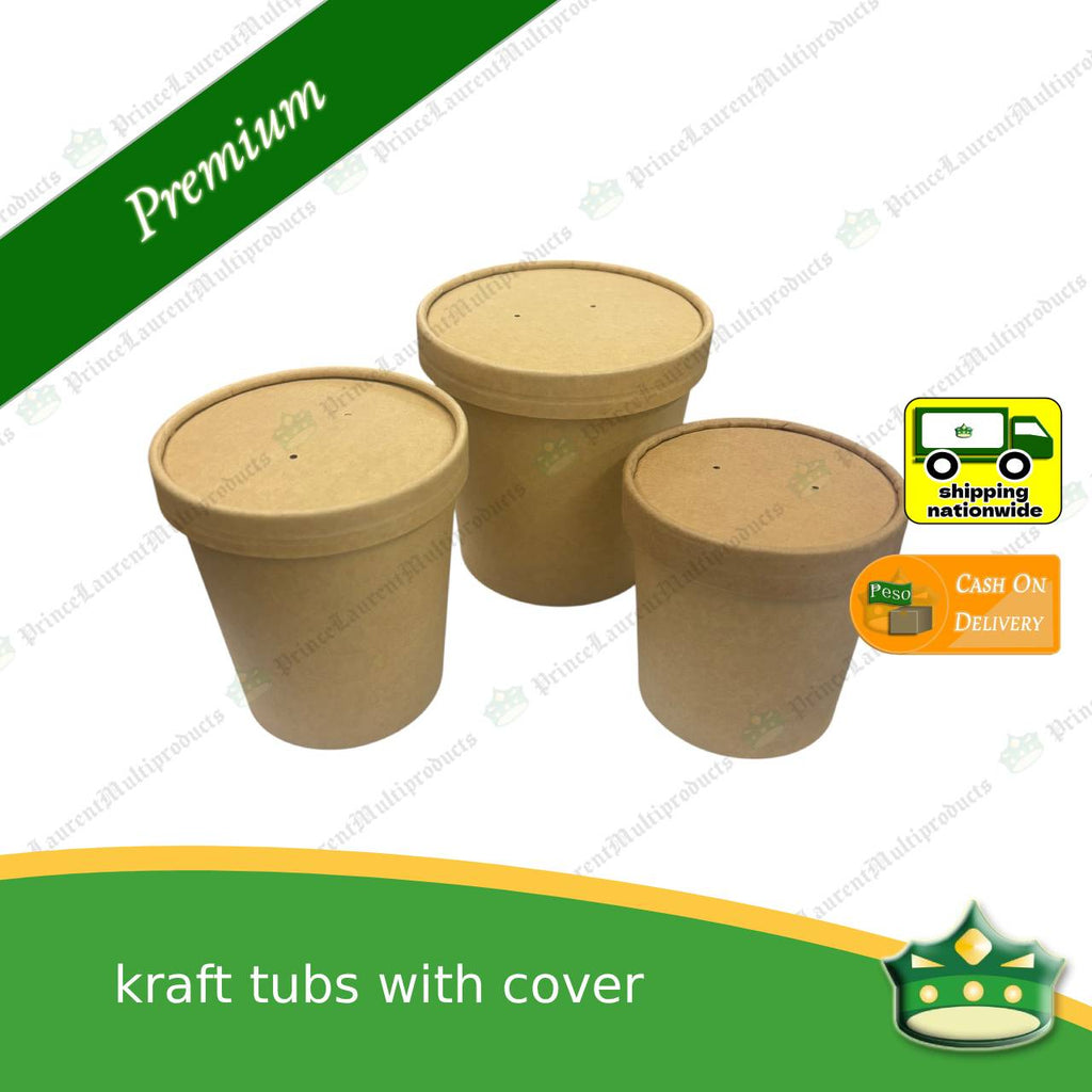 [50 pcs] kraft tub with kraft lid for take-out or paper container of ice cream. salads, meals, soup, cookies, pastries