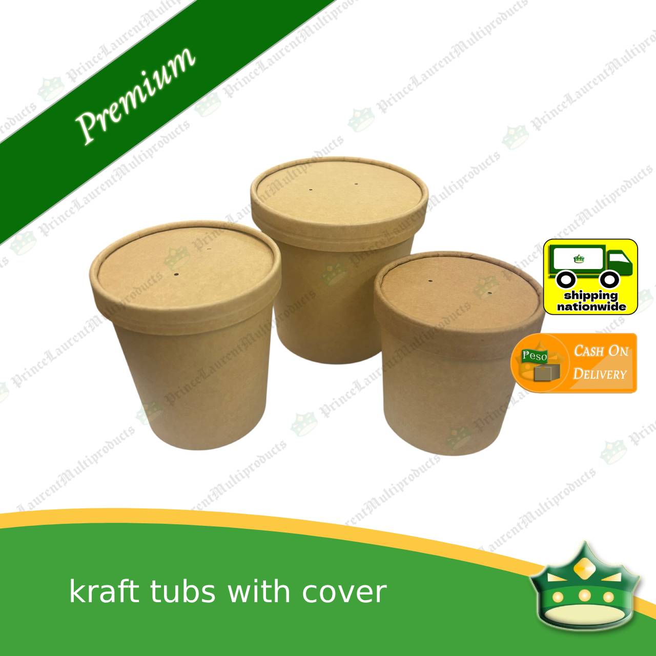 [50 pcs] kraft tub with kraft lid for take-out or paper container of ice cream. salads, meals, soup, cookies, pastries