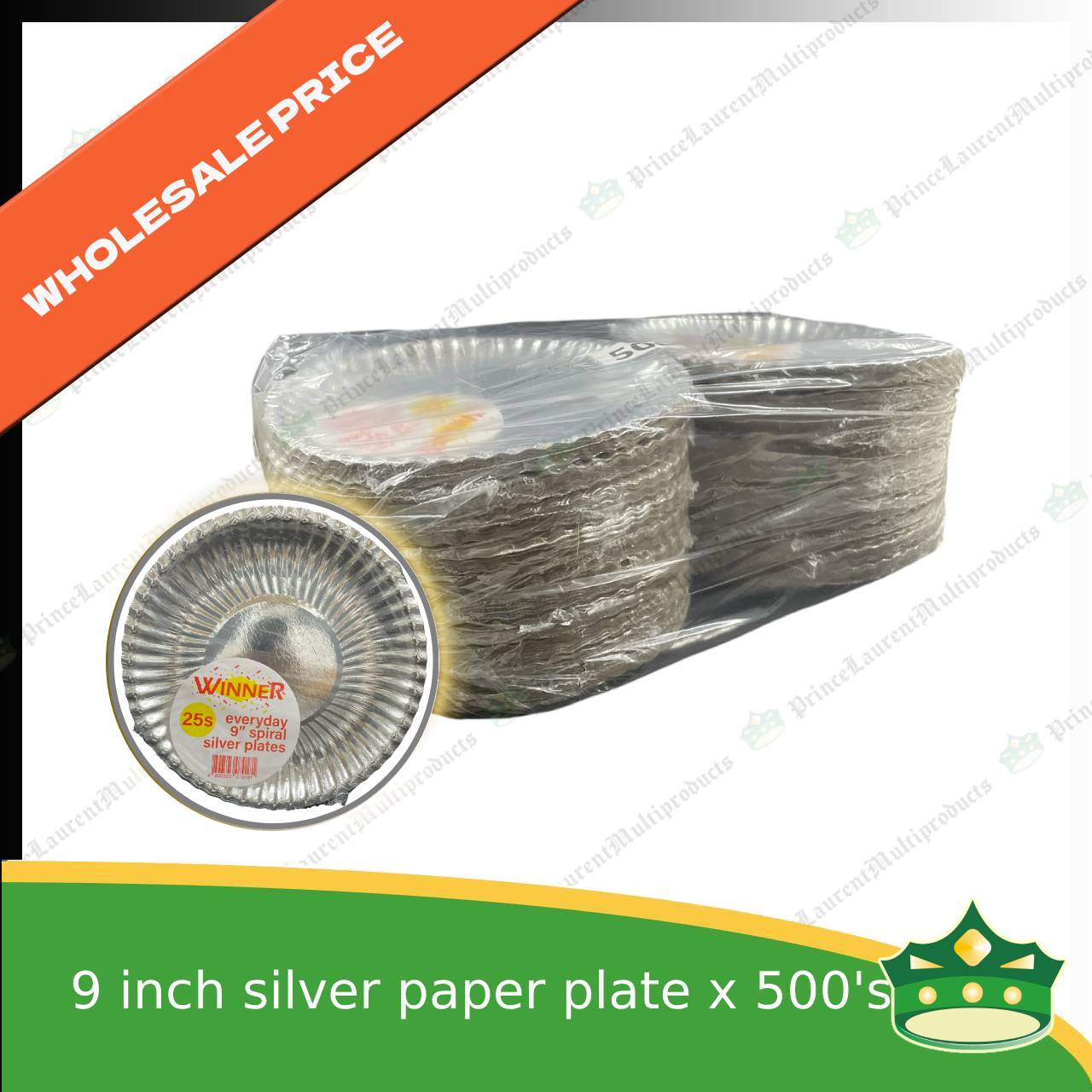 [500 pcs] 9 inch paper plate SILVER LAMINATED use as disposable serving dish for all occasions