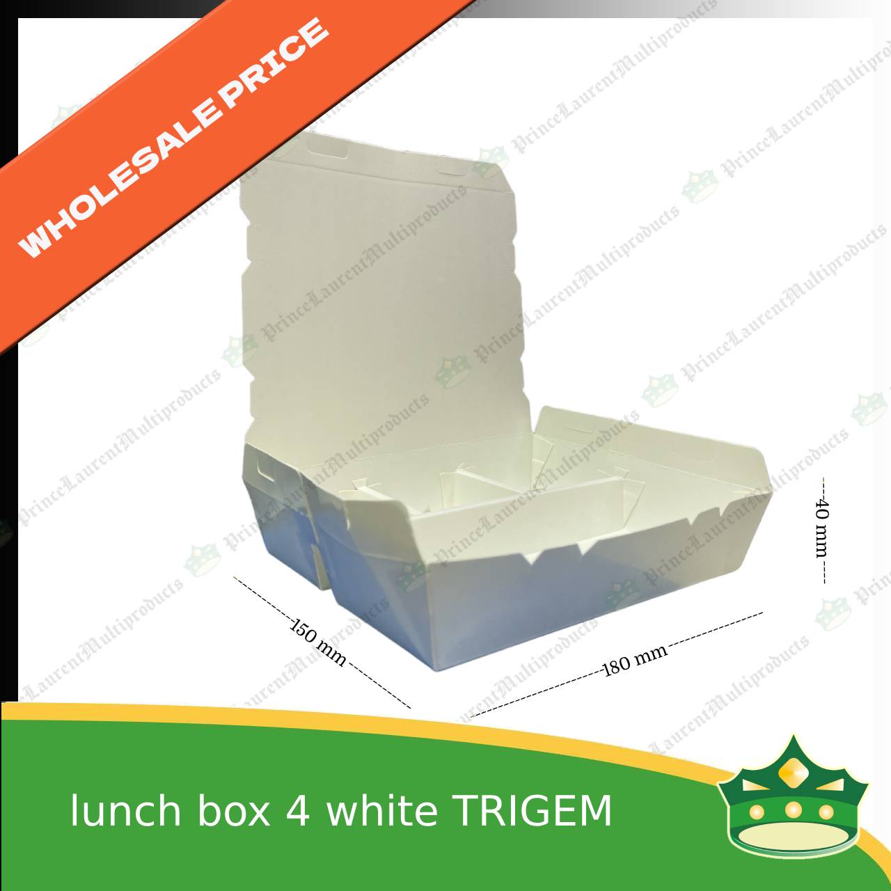 [1 case] BIG paper lunch box 4 division white laminated leak proof for big partition meals or bento boxes, take-out, packed meal, catered meal, combo rice viand fruit dessert with partition