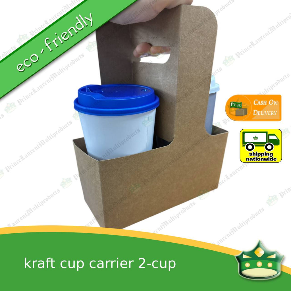 [50 pcs] kraft cup carrier carton 2-cups to 4-cups for take out of beverages, milktea, coffee