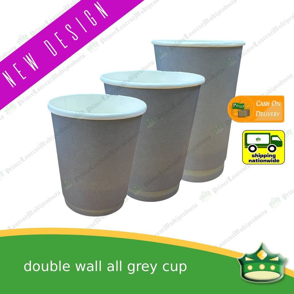 [25 pcs] double walled coffee cup GREY 8oz 12oz 16oz for brew coffee, brew tea, hot chocolate or any hot beverages