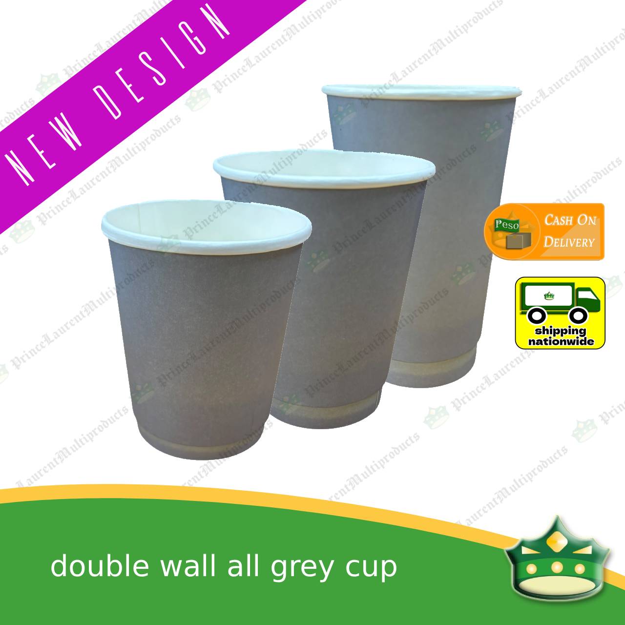 [25 pcs] double walled coffee cup GREY 8oz 12oz 16oz for brew coffee, brew tea, hot chocolate or any hot beverages