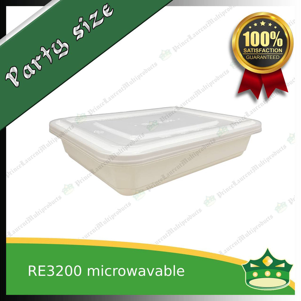 [5 pcs] IBOX brand 3200ml microwavable plastic large rectangular container with lid for take out or storage of food products
