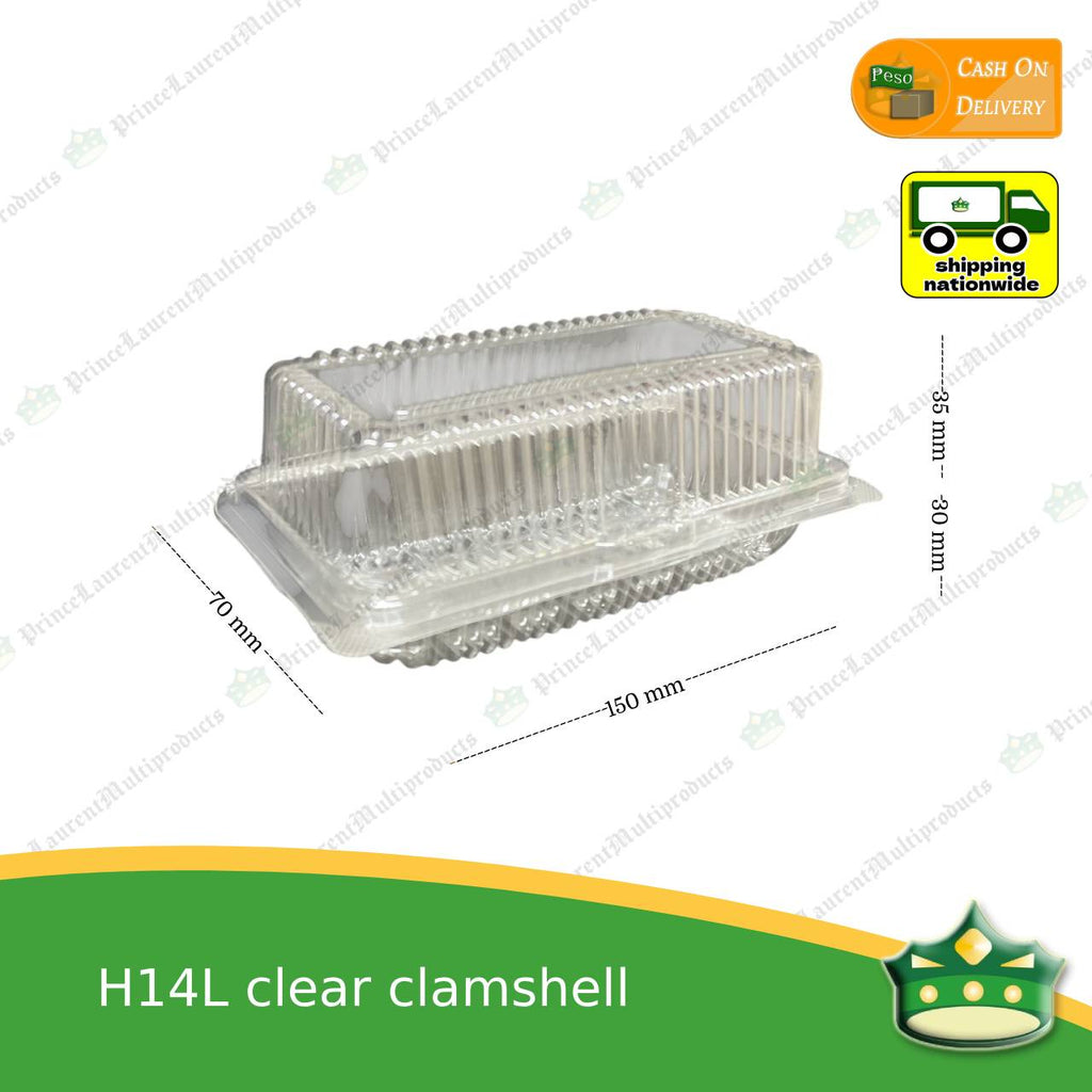 [100 pcs] clear elongated clamshell H14L clearview food containers for any food products, rolled cakes, graham bars