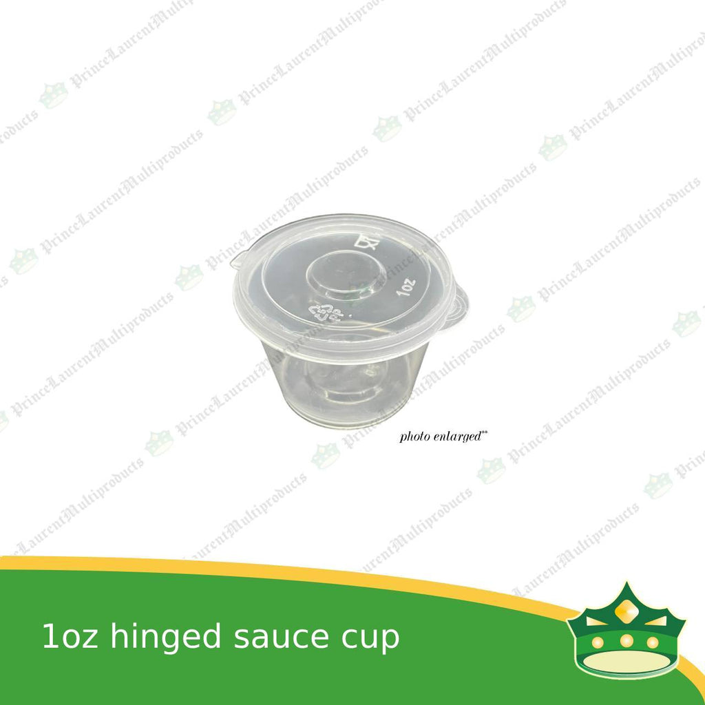 [100 pcs] 1 oz hinged sauce cup clear microwavable plastic with attached lid for take out of sauce gravy specimen / sample cup