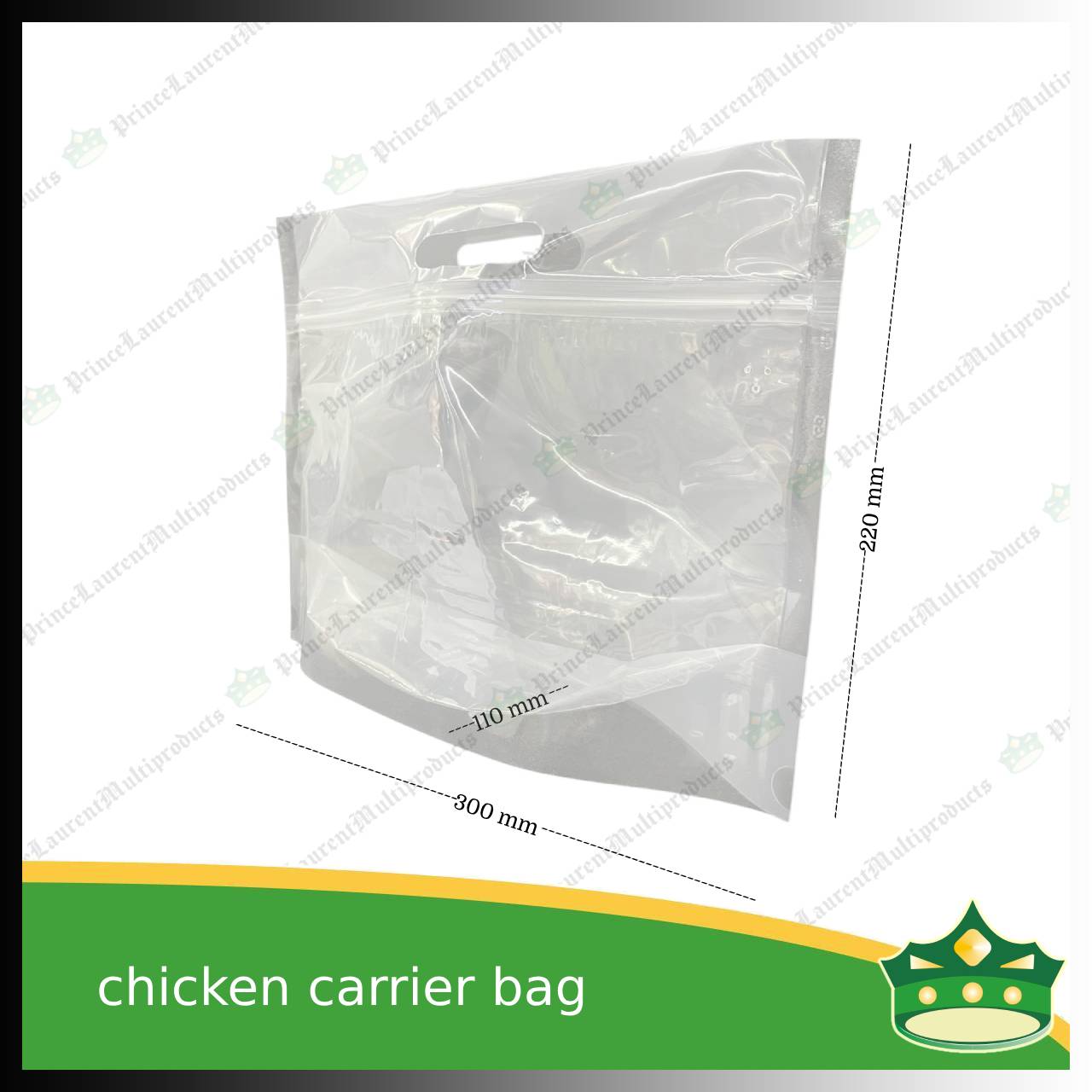 [100 pcs] cpack chicken carrier bag translucent with ziplock 300x220x110mm for takeout of whole roast chicken